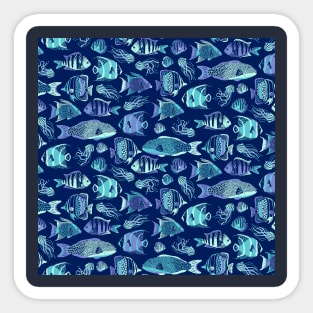 Navy Blue Funky Fishes Sticker